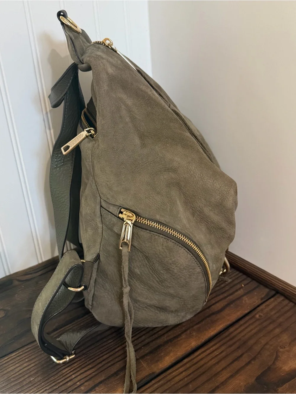 Authentic Rebecca Minkoff Julian Backpack Olive Green Nubuck Leather Rucksack